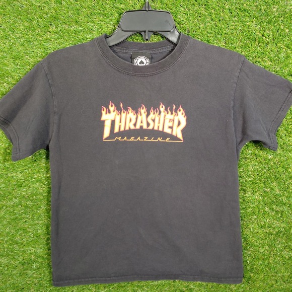 Thrasher Magazine San Francisco Flame Logo Black Graphic T-Shirt Youth M - Picture 1 of 4